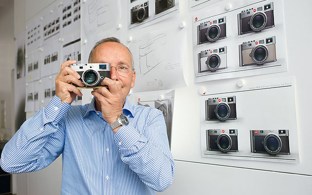 Walter de'Silva in front of some of the design studies to the limited edition Leica M9 Titanium
